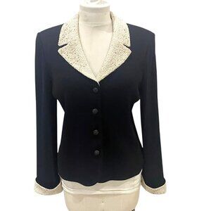 St John Evening Black Cream Blazer with Beads/Sequins US 10
